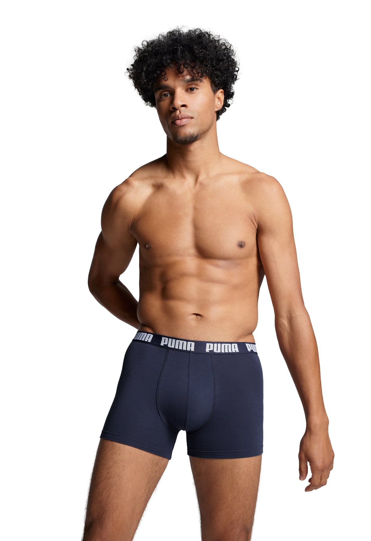 PUMA Men&#39;s Everyday Boxer Shorts Trunks 3 Pack Navy Front