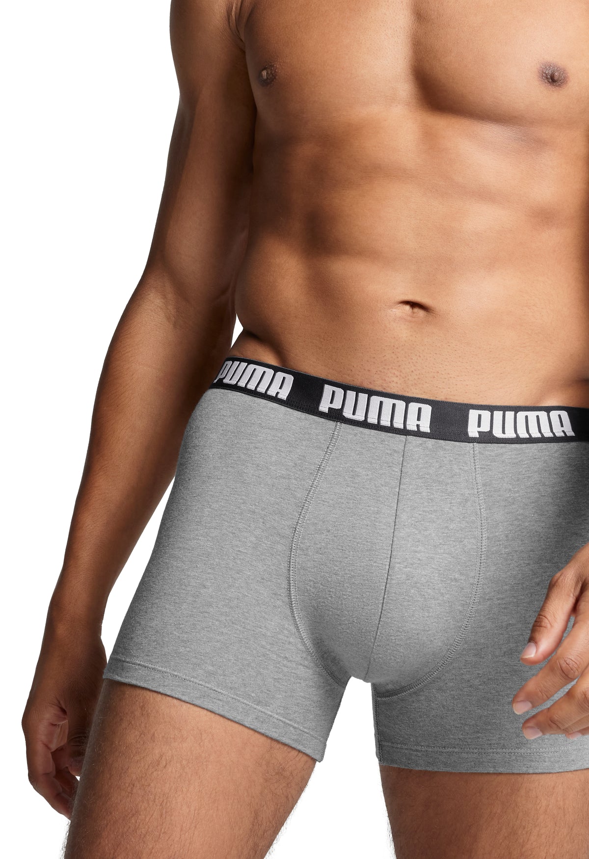 PUMA Men&#39;s Everyday Boxer Shorts Trunks 3 Pack Grey Close Up