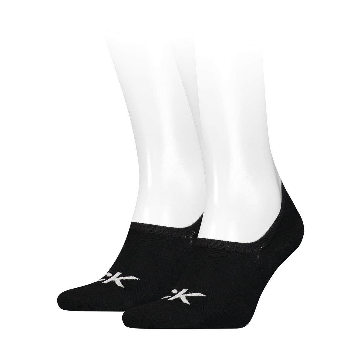 Calvin Klein Men&#39;s Footie High Cut Logo Socks 2 Pack in Black shown Worn