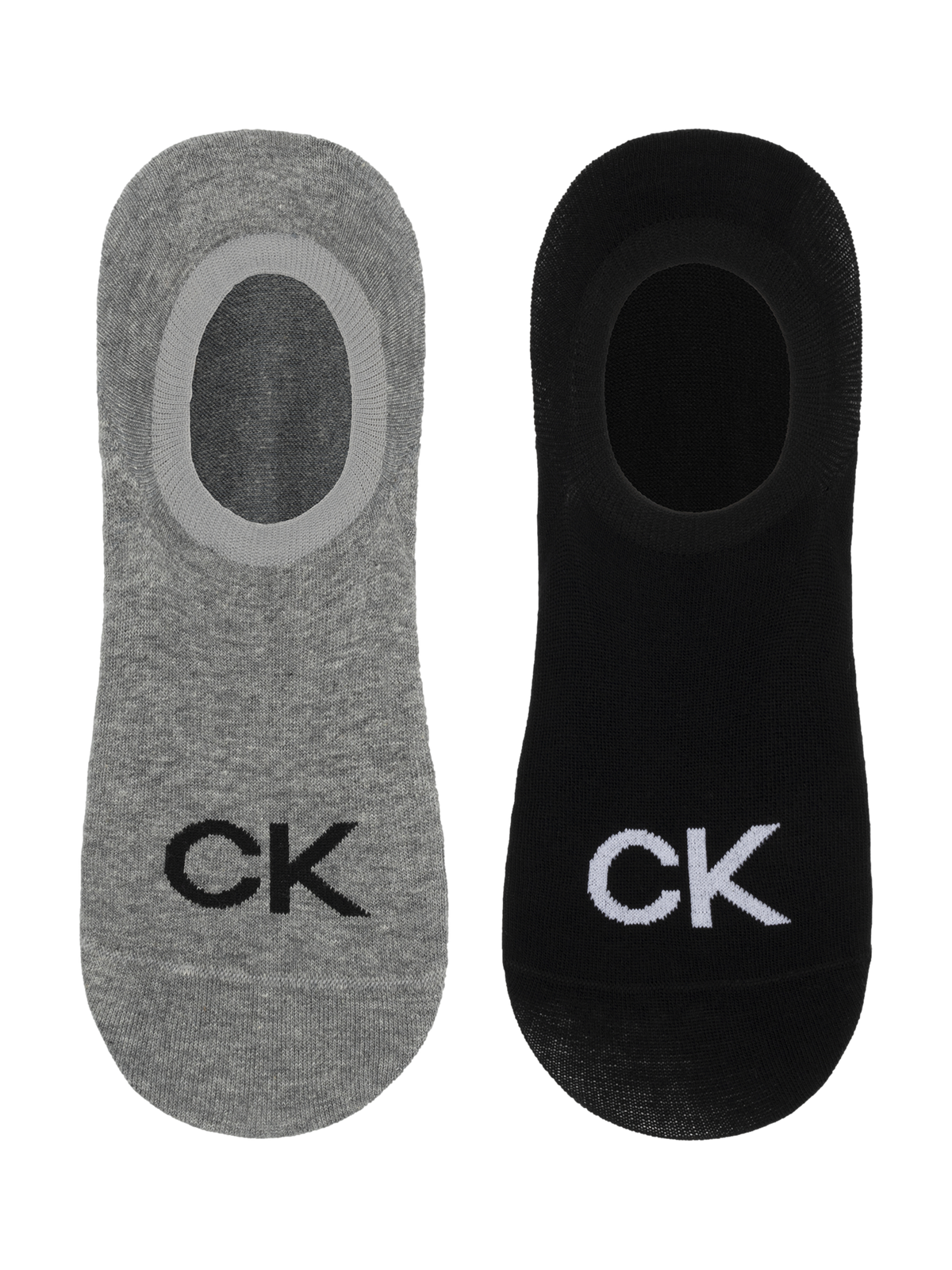 Calvin Klein Men&#39;s Footie High Cut Logo Socks 2 Pack in Mid Grey Melange and Black