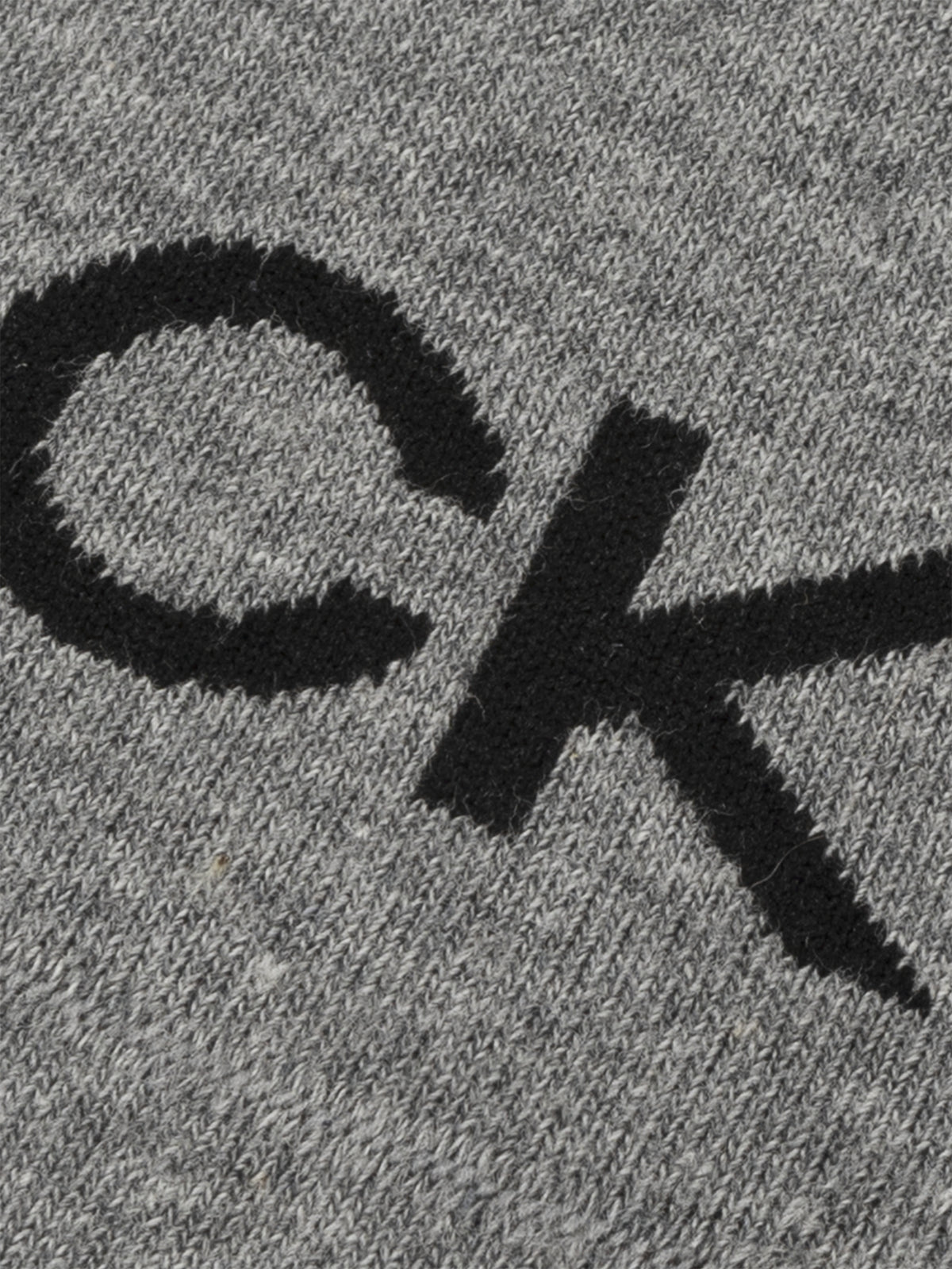 Calvin Klein Men&#39;s Footie High Cut Logo Socks 2 Pack in Mid Grey Melange close up of Logo