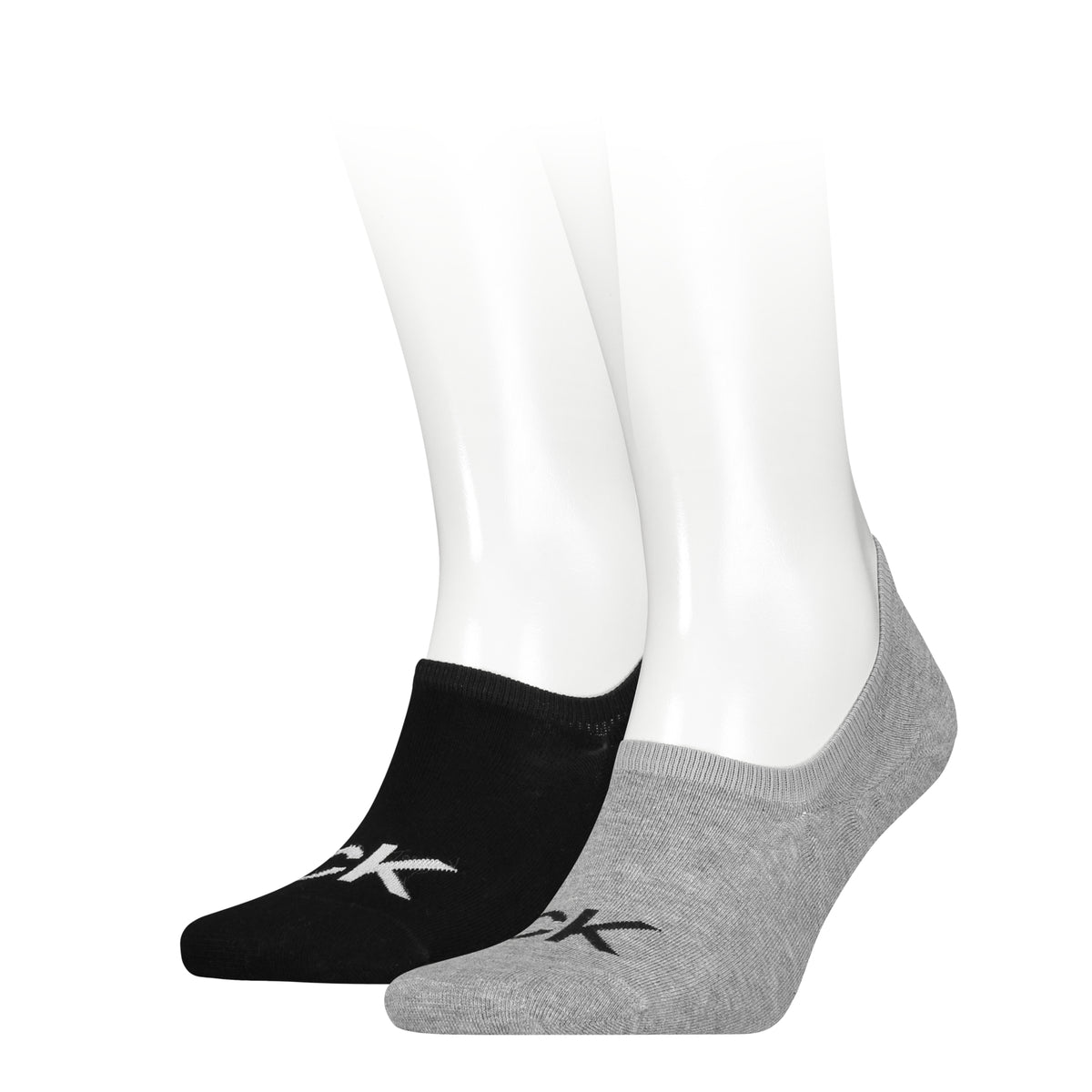 Calvin Klein Men&#39;s Footie High Cut Logo Socks 2 Pack in Mid Grey Melange and Black as worn