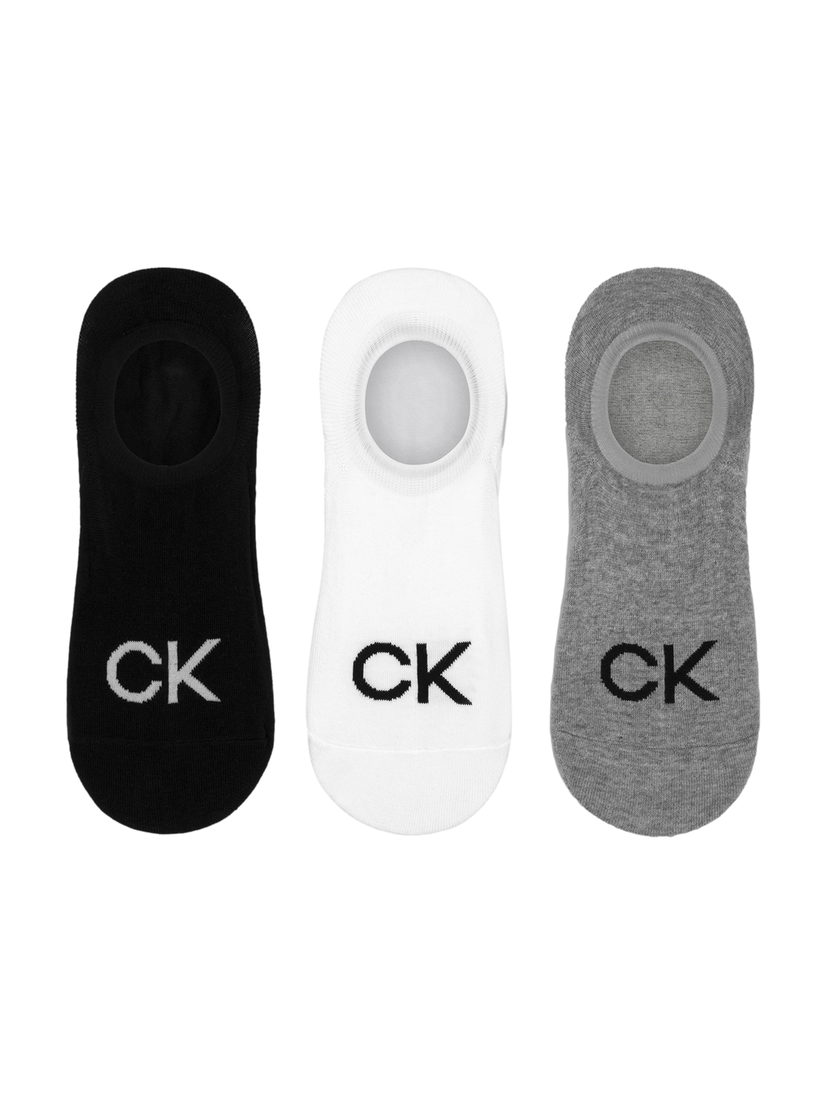 Calvin Klein Men&#39;s Footie High Cut Logo Invisible Socks 3 Pack in A Grey Combo including Black, White and Grey