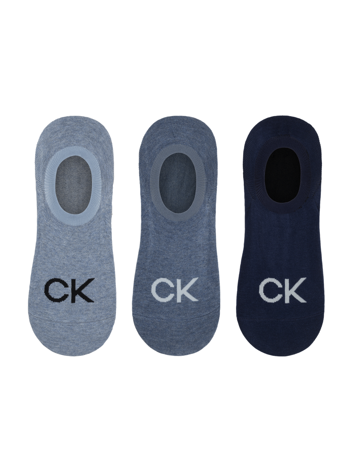 Calvin Klein Men&#39;s Footie High Cut Logo Invisible Socks 3 Pack Denim Melange Combination