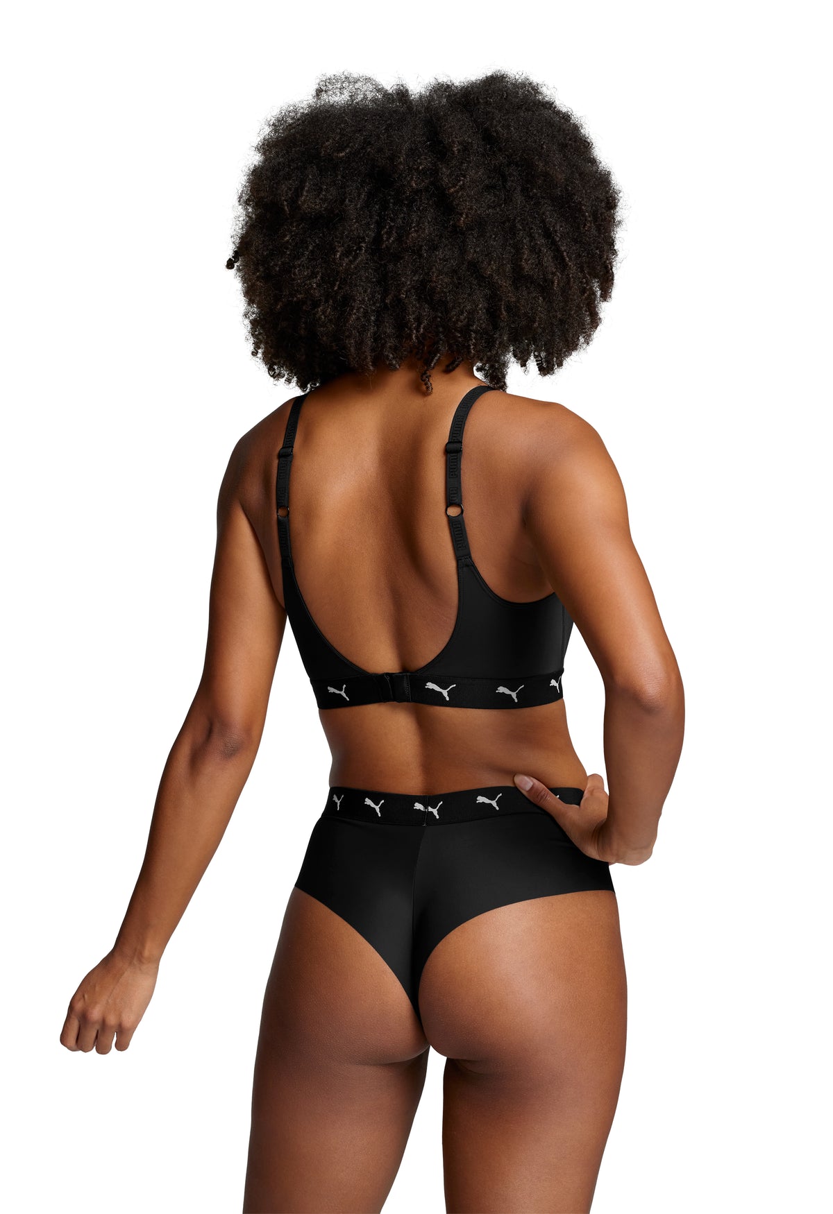 Puma Women&#39;s String Thong Brief 2 Pack 701221347 in Black rear full view