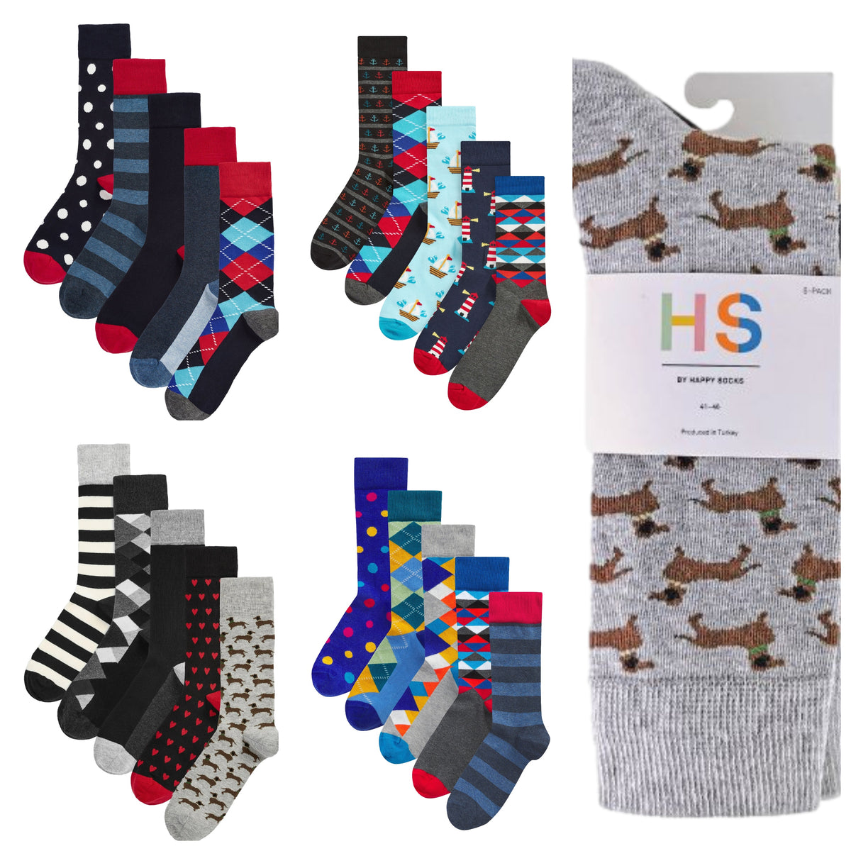 HS by Happy Socks 5 Pack Colourful Quirky Designs