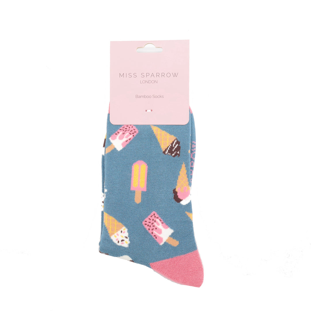Copy of Miss Sparrow Bamboo Socks for Women - Ice Creams in Denim Packshot