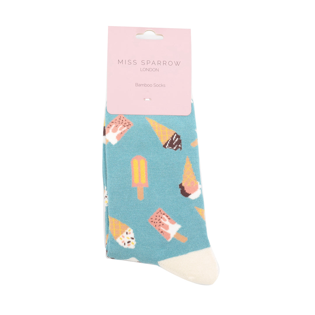 Copy of Miss Sparrow Bamboo Socks for Women - Ice Creams in Duck Egg Packshot