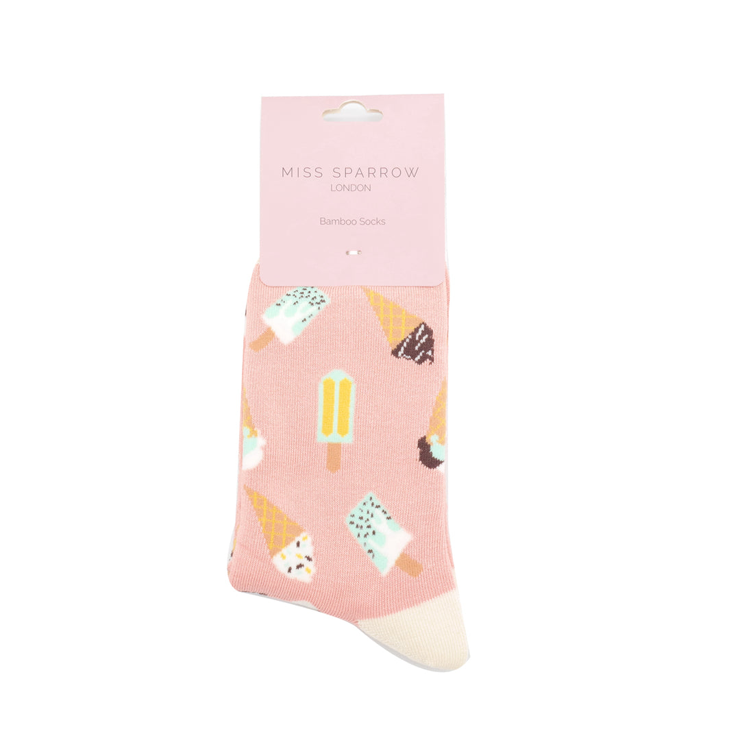 Copy of Miss Sparrow Bamboo Socks for Women - Ice Creams in Dusky Pink Packshot