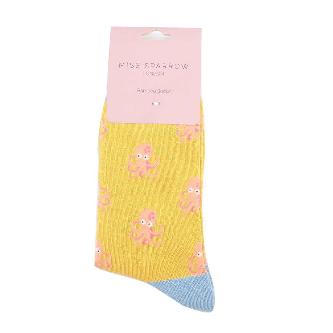 Miss Sparrow Bamboo Socks for Women - Little Octopus in Yellow