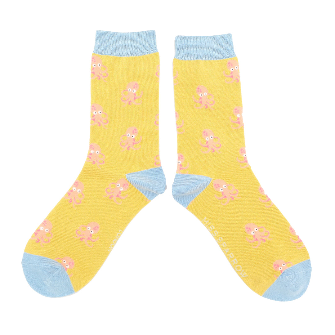 Miss Sparrow Bamboo Socks for Women - Little Octopus in Yellow Packshot