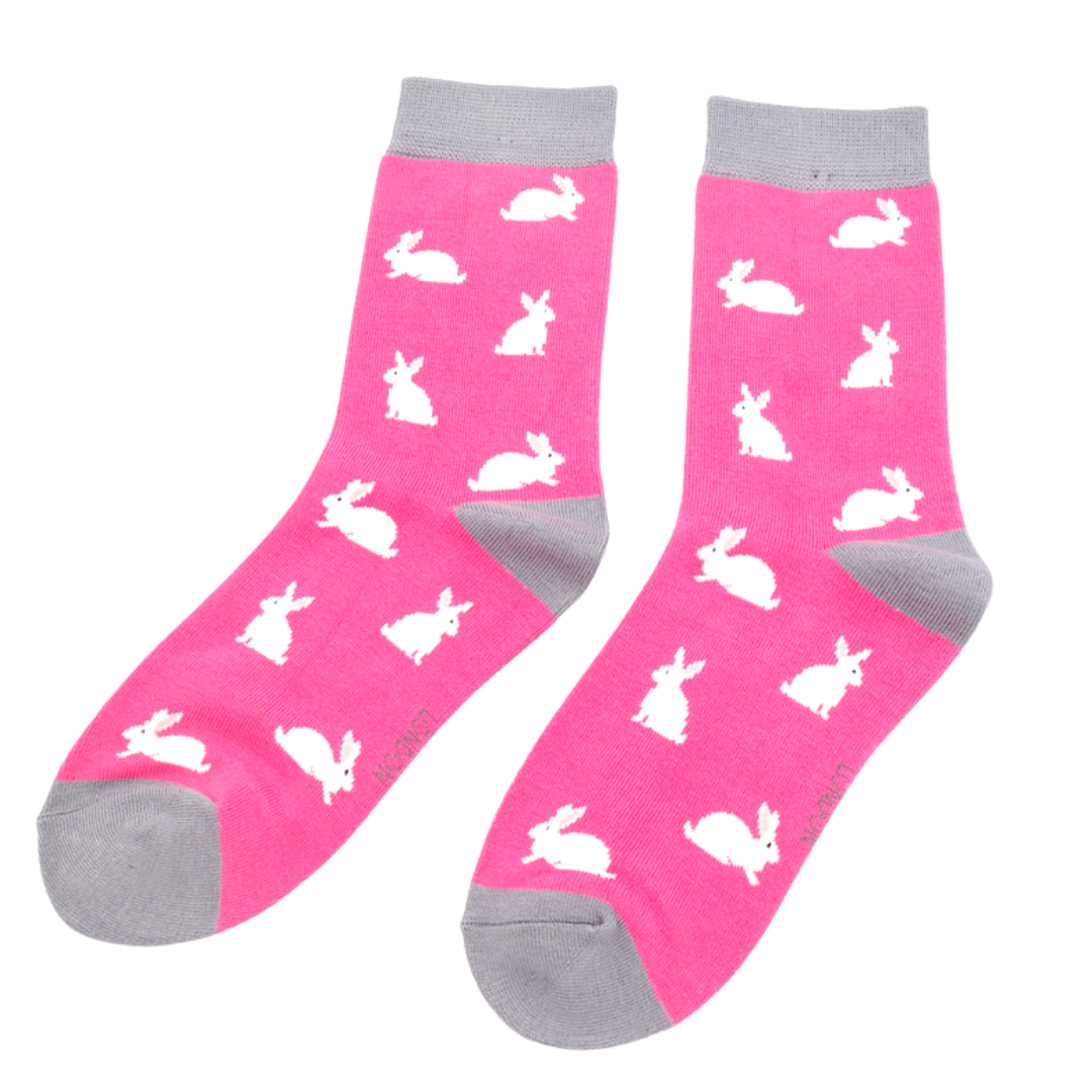 Miss Sparrow Bamboo Socks for Women - Rabbits Fuchsia
