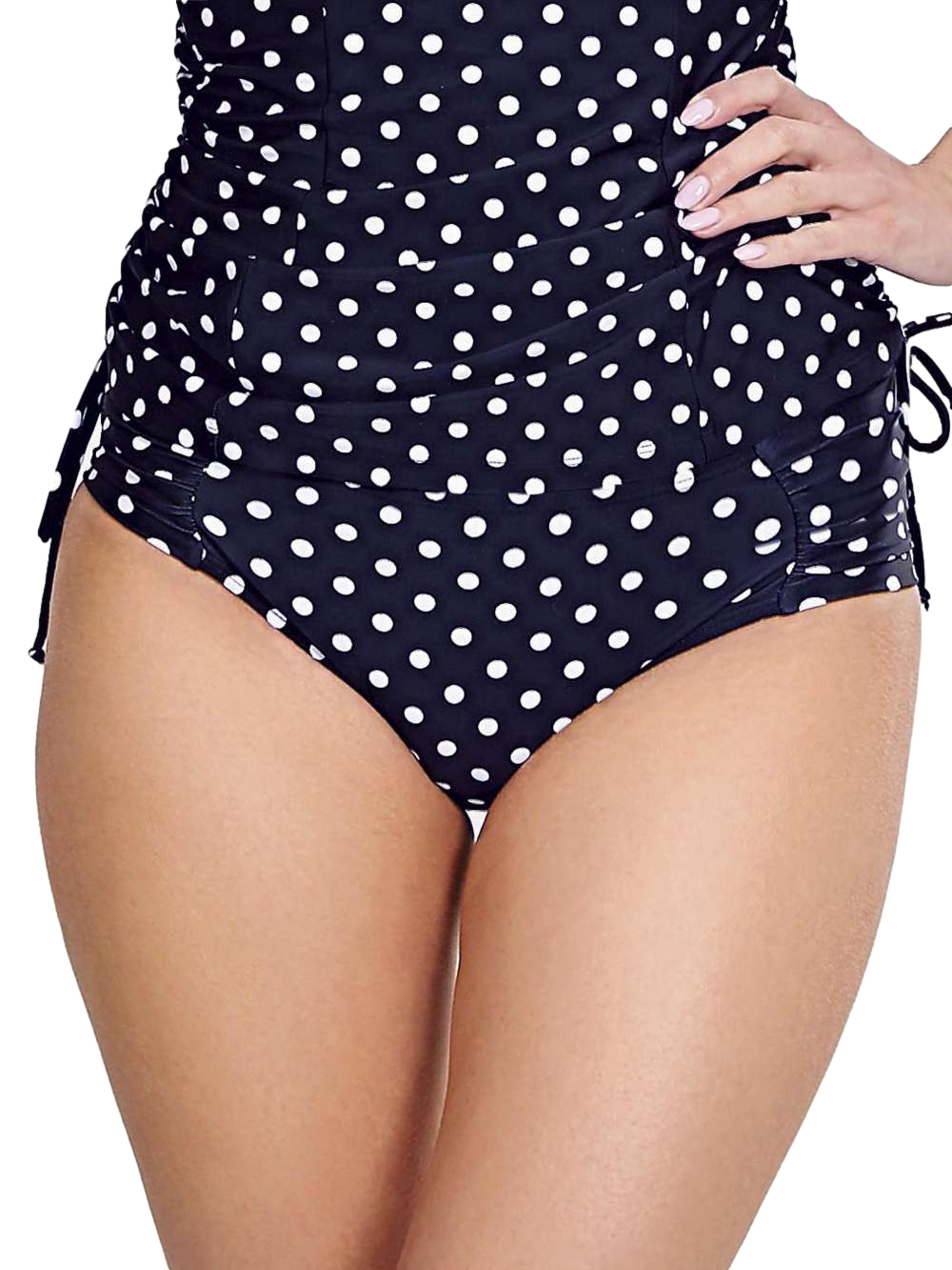 Panache ANYA Spot Gather Bikini Brief Swimwear SW1019 Navy with Ivory Dots Front View