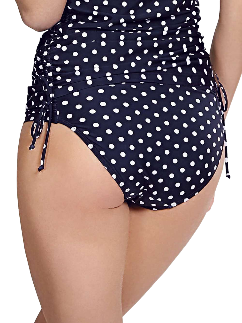 Panache ANYA Spot Gather Bikini Brief Swimwear SW1019 Navy with Ivory Dots Rear View