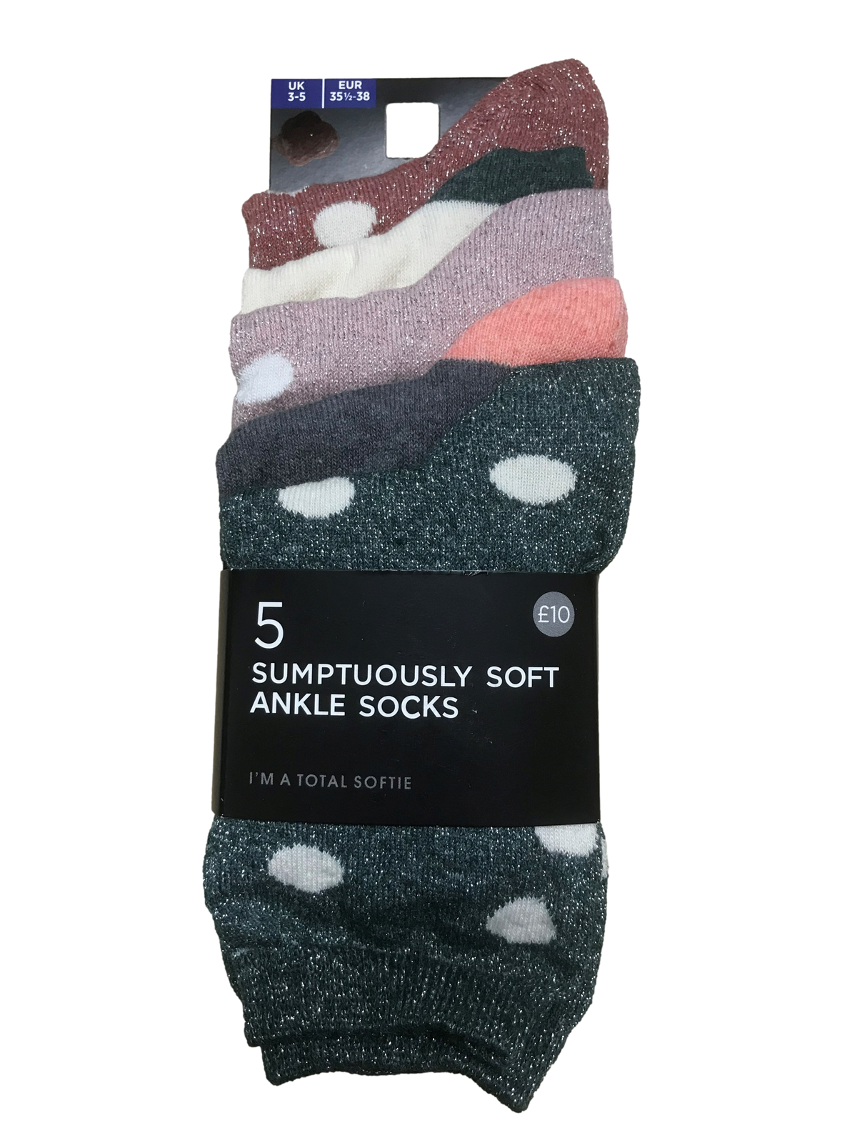 Women&#39;s 5 Pairs Ankle High Sumptuously Soft Socks Ex High Street Store