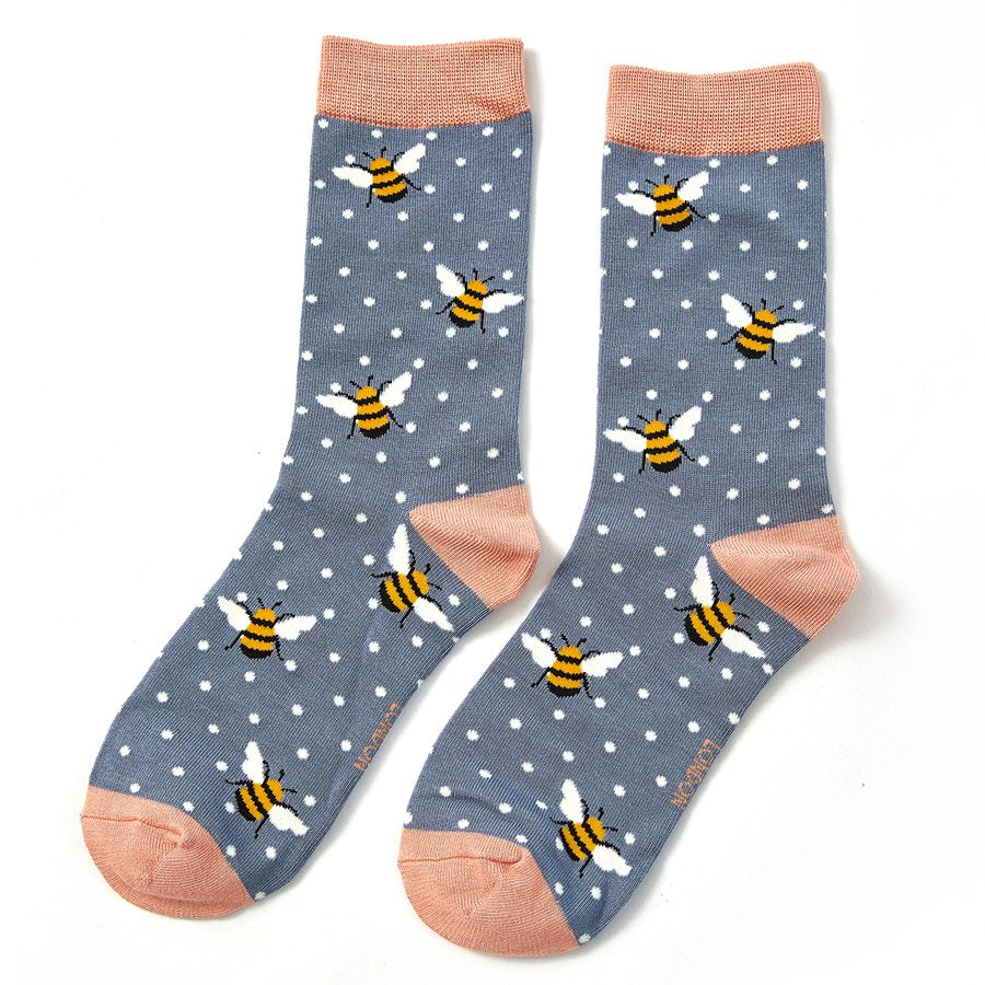 Miss Sparrow Bamboo Socks for Women - Bumble Bees in Cornflower