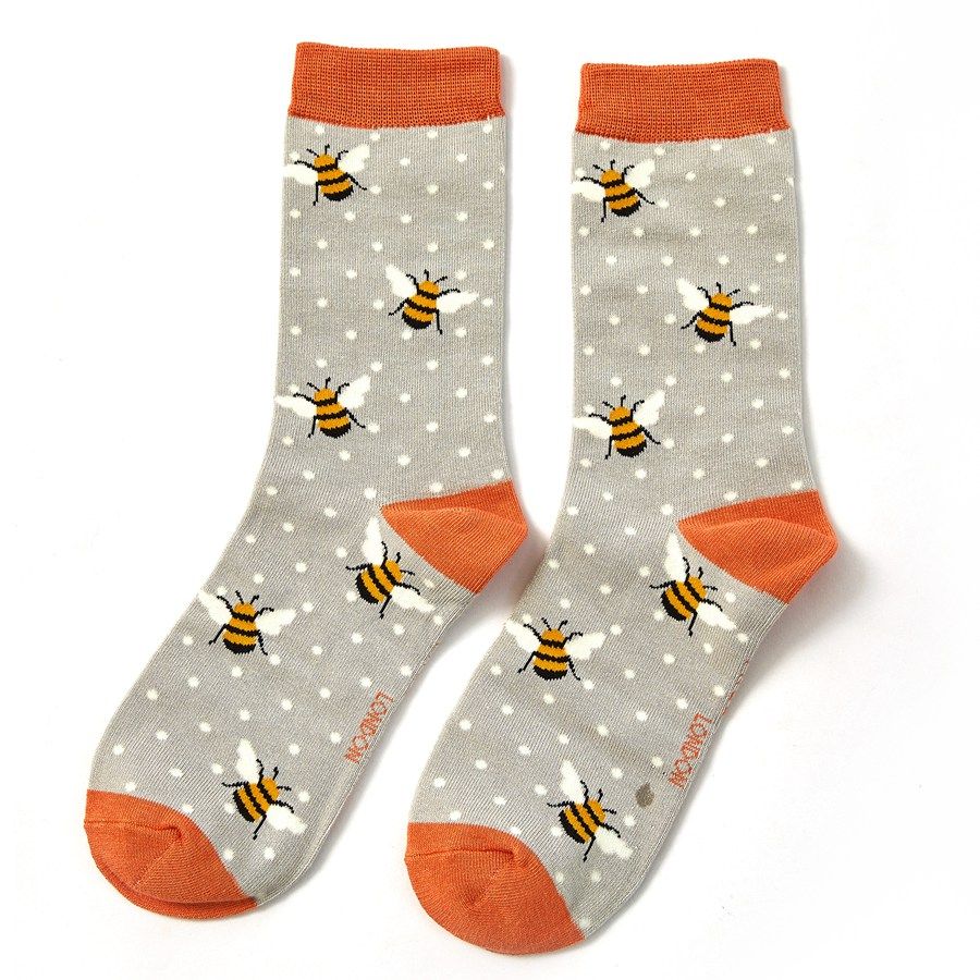 Miss Sparrow Bamboo Socks for Women - Bumble Bees in Silver