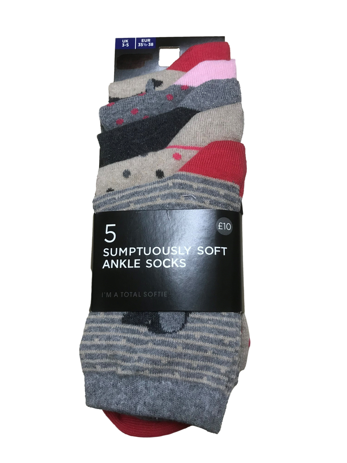 Women&#39;s 5 Pairs Ankle High Sumptuously Soft Socks Ex High Street Store