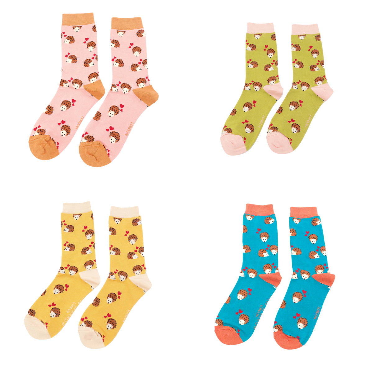 Miss Sparrow Bamboo Socks for Women - Hearts and Hedgehogs Composite