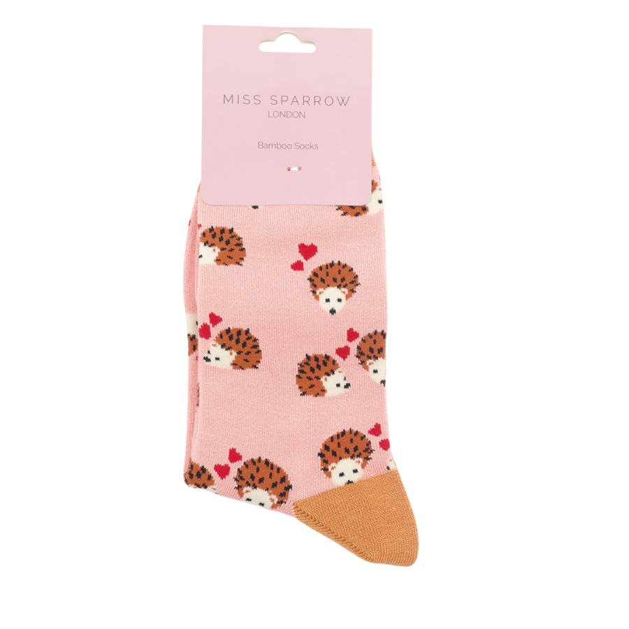 Miss Sparrow Bamboo Socks for Women - Hearts and Hedgehogs Dusky Pink Packshot