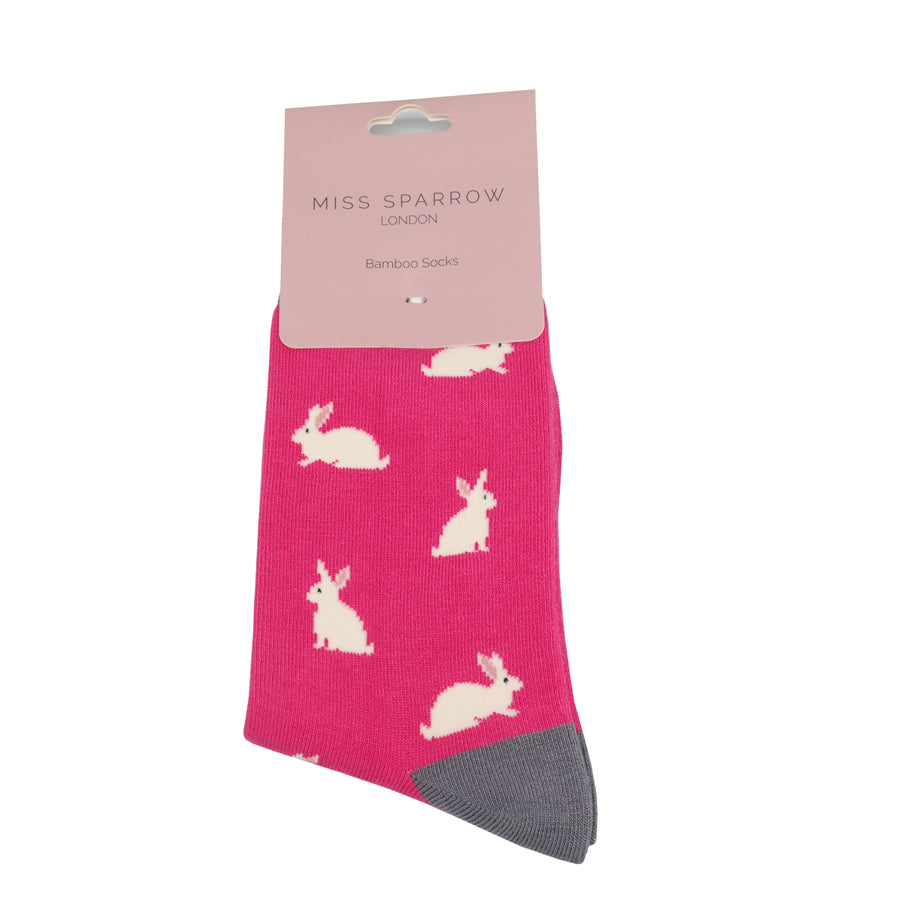 Miss Sparrow Bamboo Socks for Women - Rabbits Fuchsia Packshot