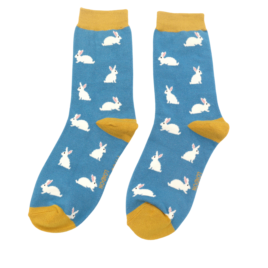 Miss Sparrow Bamboo Socks for Women - Rabbits Blue