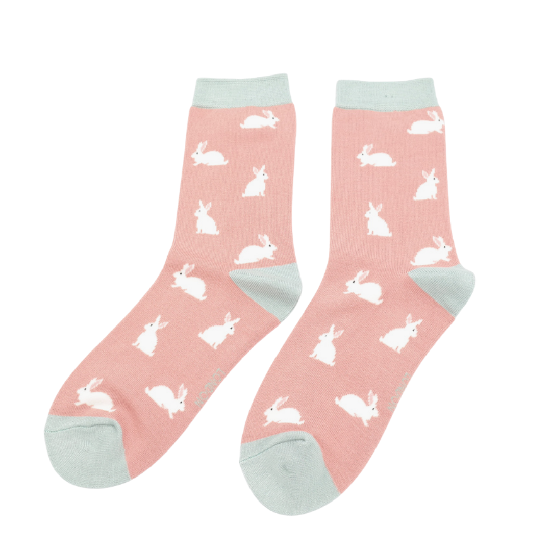 Miss Sparrow Bamboo Socks for Women - Rabbits Dusky Pink