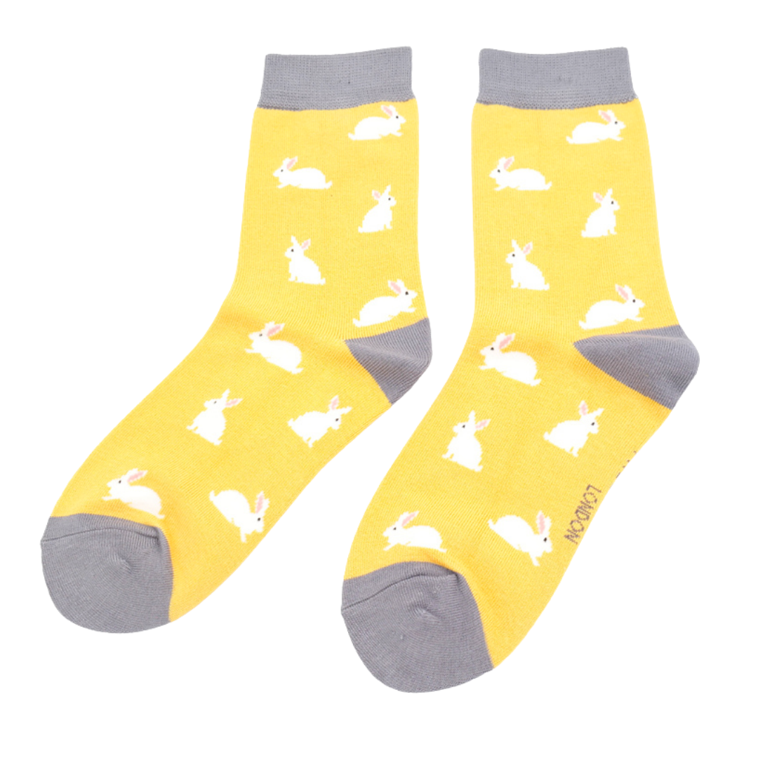 Miss Sparrow Bamboo Socks for Women - Rabbits Yellow