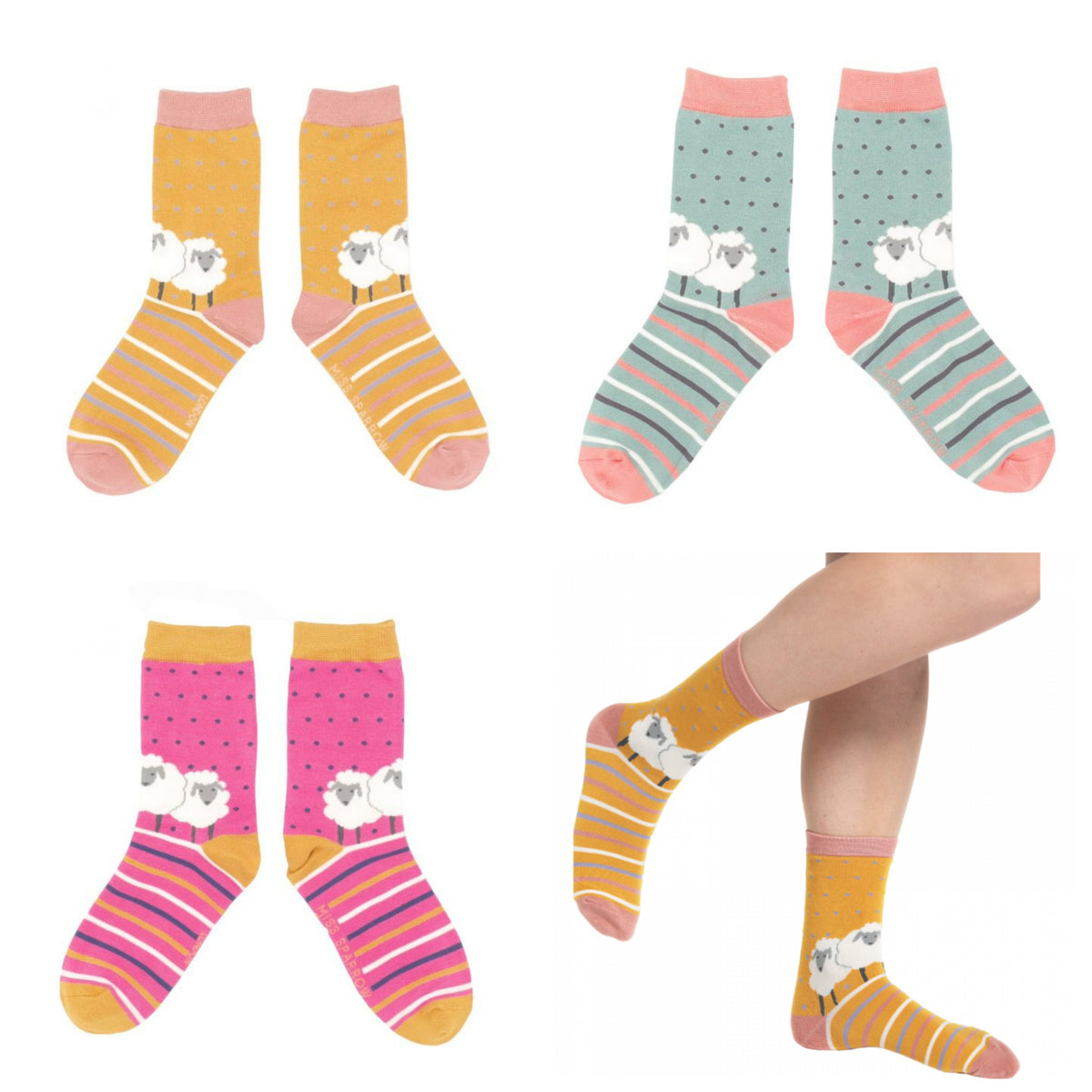 Miss Sparrow Bamboo Socks for Women - Sheep Friends Composite