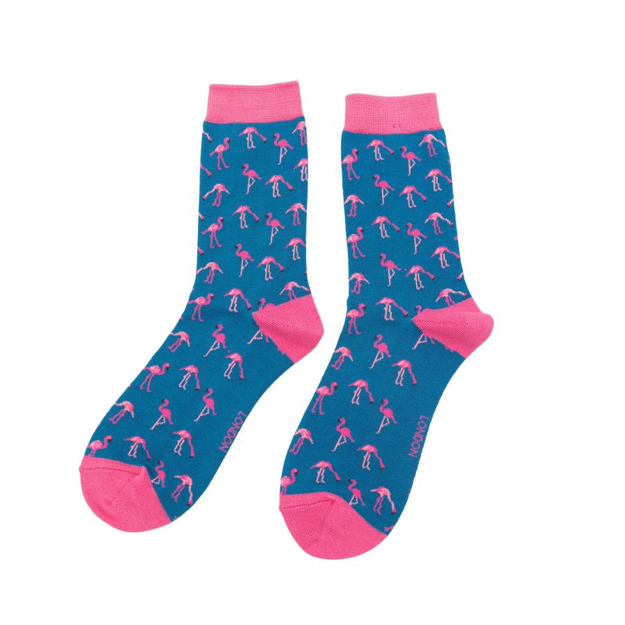 Miss Sparrow Bamboo Socks for Women - Wild Flamingos Denim