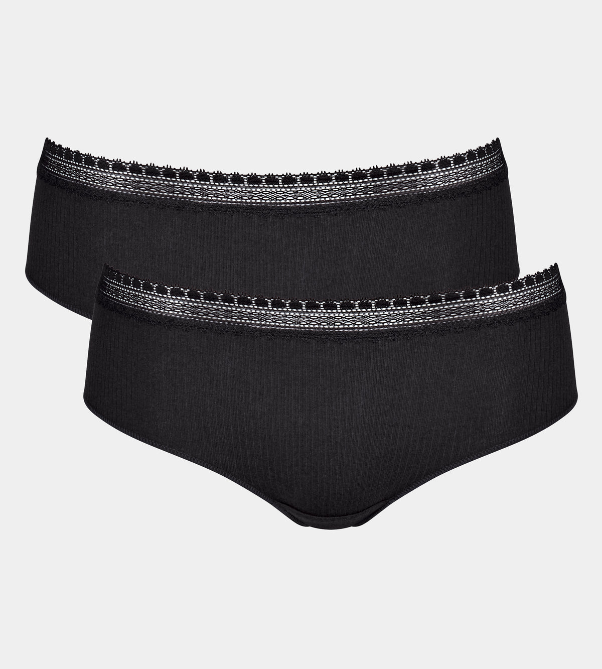 Sloggi GO Ribbed Hipster Briefs Knickers 2 Pack 10213182 Black Twin Pack