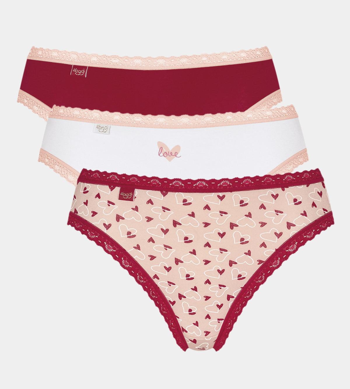 Sloggi 24/7 Weekend Tai Briefs Knickers 3 Pack 10198237 Red Light Print Hearts Combination M005