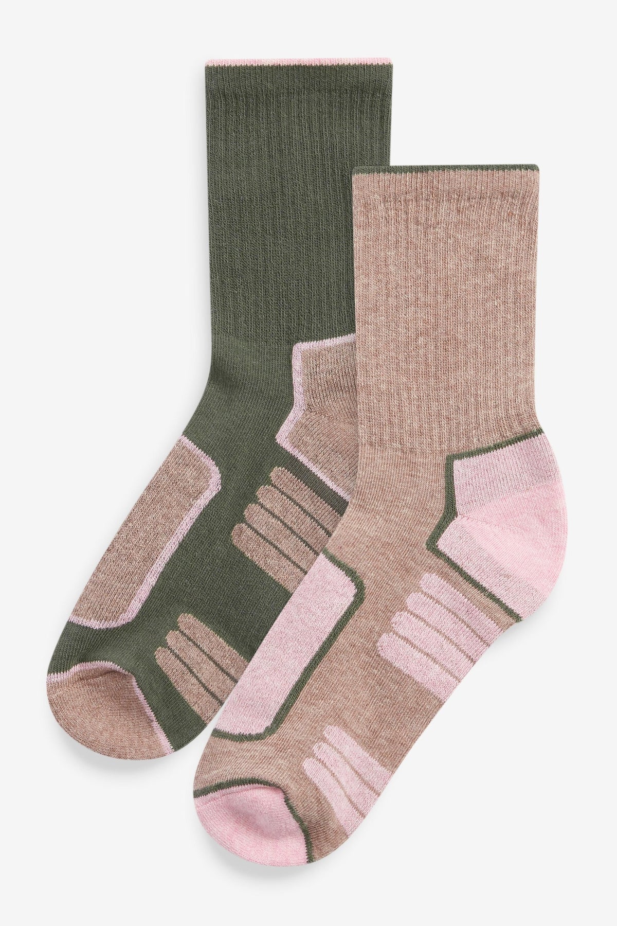 Women&#39;s Walking Socks 2 Pairs Cotton Rich Pink Khaki Green