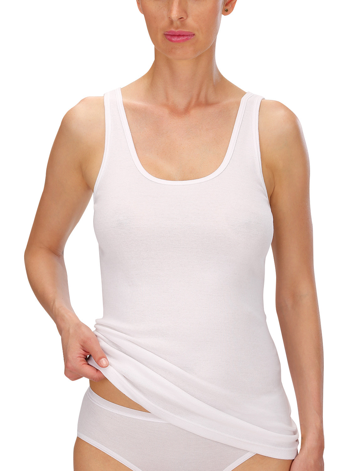 Naturana Women&#39;s Cotton Build Up Shoulder Vest Twin Pack 802529 White Front