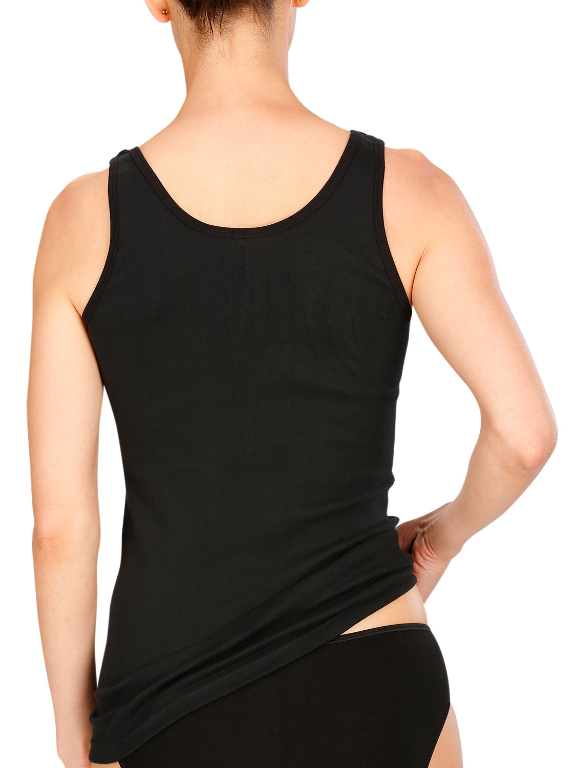 Naturana Women&#39;s Cotton Build Up Shoulder Vest Twin Pack 802529 Black Rear