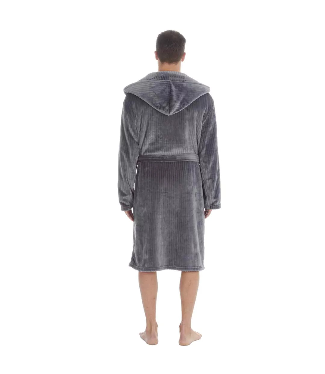 Men&#39;s Pierre Roche Ribbed Hooded Fleece Dressing Gown Robe Back