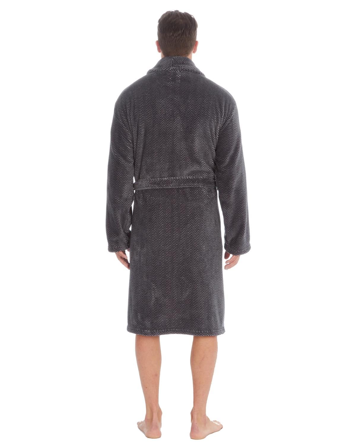 Men&#39;s Pierre Roche Chevron Fleece Dressing Gown Robe Back