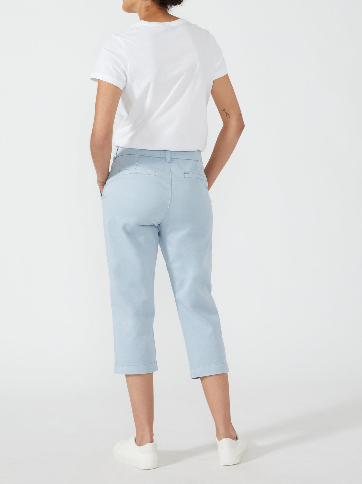 Ex Principles Women&#39;s Cropped Chino Trousers 3/4 Capri Trousers Light Blue Back View