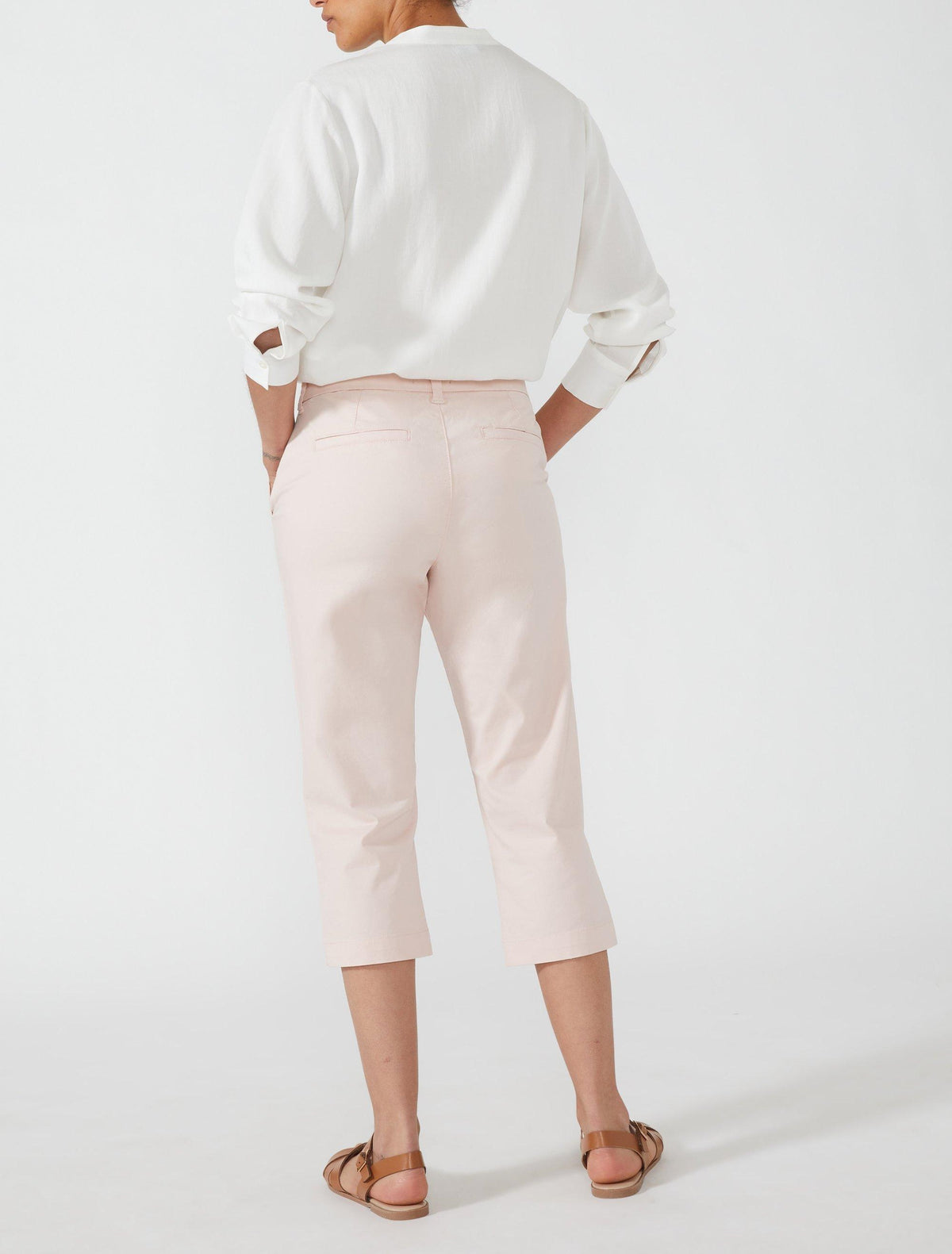 Ex Principles Women&#39;s Cropped Chino Trousers 3/4 Capri Trousers Light Pink Back View