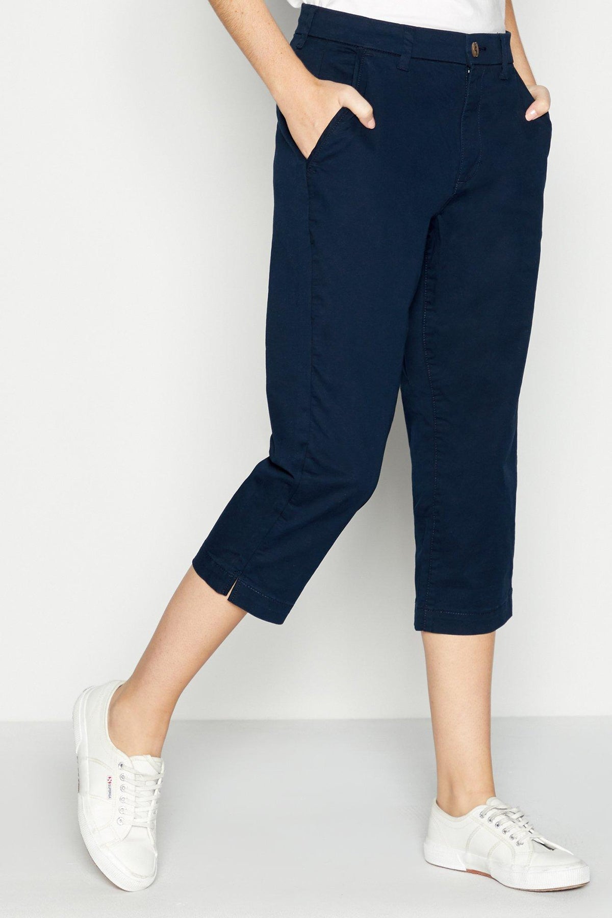 Ex Principles Women&#39;s Cropped Chino Trousers 3/4 Capri Trousers Navy