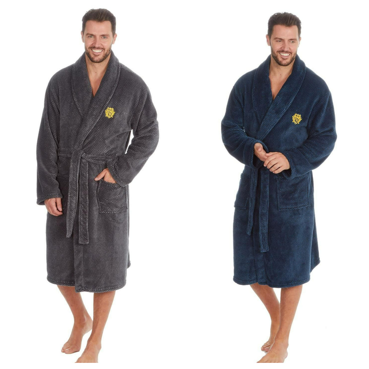 Men&#39;s Pierre Roche Chevron Fleece Dressing Gown Robe Composite